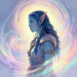 side portrait, female orc troll druid shaman, gloomhaven, luminescent, colorful swirly magic ripples, pastel colors, by greg manchess, huang guangjian, gil elvgren, sachin teng, greg rutkowski, jesper ejsing, ilya kuvshinov