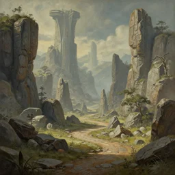 The Sci-Fi stone landscape, wallpaper d&d art, fantasy, painted, 4k, high detail, sharp focus