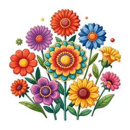 psychedelic flowers wide angle shot, white background, vector art, illustration by frank frazetta