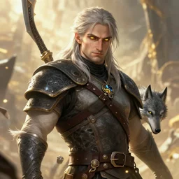 Geralt of Rivia, golden eyes, silver hair, wolf pedant, 4k, artstation, cgsociety, award-winning, masterpiece, stunning, beautiful, glorious, powerful, fantasy art