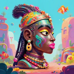 wide - angle profile face portrait of a tin toy african neon shaman doing cyberpunk! voodoo, nicoletta ceccoli, mark ryden, lostfish, max fleischer, hyper realistic, artstation, illustration, digital paint, matte paint, vivid colors, bright, cheerful, detailed and intricate environment