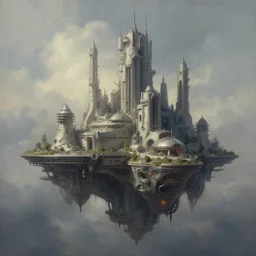 a beautiful matte painting of a floating science fiction castle by simon stalenhag and alan bean, trending on artstation