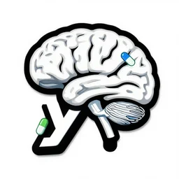 digital illustration, brain, pills, vector typography logotype, white and black and blue and green colors, y 2 k aesthetic, graphic design