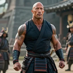 cinematic still of dwayne johnson as samurai 8 k
