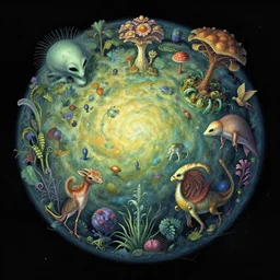 Alien planet with multiple fauna and flora by Moebius