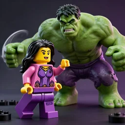 lego of she hulk attorney at law who fighting the hulk, octane render, artistic, cinema 4 d, dark horror