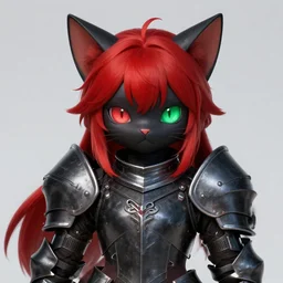 cute catgirl knight portrait, heavy obsidian armor, red hair, heterochromia red and green, high fantasy, highly detailed, sharp focus, smooth, by rossdraws, frank franzzeta, artgerm