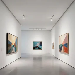 3 d rendering of a hyper modern art gallery with white walls, 5 0 mm canon lens, hyper detailed, soft bright light, unreal engine 5, 4 k, trending on artstation