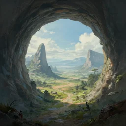 an alien world landscape visible thru the enormous portal, art station, landscape, concept art, illustration, highly detailed artwork cinematic, hyper realistic painting