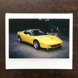 old polaroid shots of a yellow ferrari