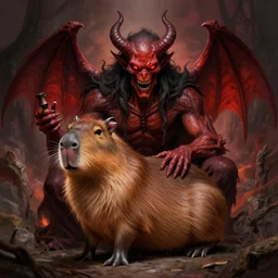 a detailed digital painting of a capybara mixed with a demon god in hell