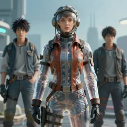 wide view, diesel punk retro - futurist pilot, wearing a cyberpunk leather pilots uniform, transparent, behance hd artstation, by jesper ejsing by rhads, makoto shinkai and lois van baarle, ilya kuvshinov, rossdraws, cinematic lighting, sharp focus