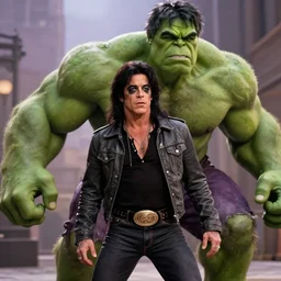 cinematic still of axl rose as the incredible hulk