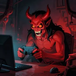 the devil playing videogames in hell