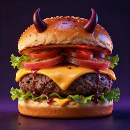 photorealistic demonic cheeseburger in the style of michael whelan and gustave dore. hyperdetailed photorealism, 1 0 8 megapixels, amazing depth, glowing rich colors, powerful imagery, psychedelic overtones, 3 d finalrender, 3 d shading, cinematic lighting, artstation concept art