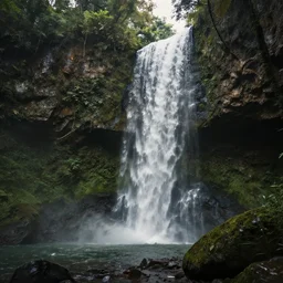 jungle cave waterfall, volumetric lighting, rtx on, washed out colors, an award winning digital render, beautiful, ultradetailed, great composition