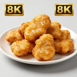 A studio photo of a plate of tasty chicken nuggets; the most appetizing photo in the world; trending on artstation; correct perspective; extraordinary masterpiece!!!!!!; 8k