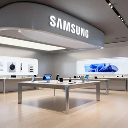 (2030s flagship retail interior Samsung Microsoft Apple) by Jean-Baptiste Monge