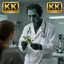 mysterious plague doctor holding herbs while looking at a patient, modern art, ultra realistic picture, ultra detailed, award winning, 8 k