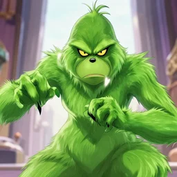 The Grinch activates his sharingan, battle scene, anime style, violent, highly detailed, 8k, smooth, sharp