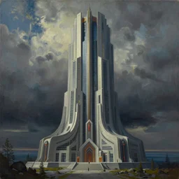 a nordic cyberpunk art deco monument to wotan in valhalla by greg rutkowski and emi nakajima, oil on canvas.