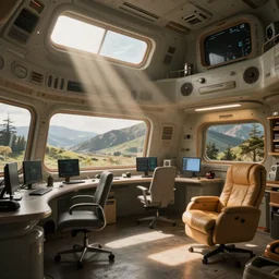 cozy spaceship office. interior design. ralph mcquarrie scene. art by, keith parkinson, walter simonson, syd mead, keith parkinson