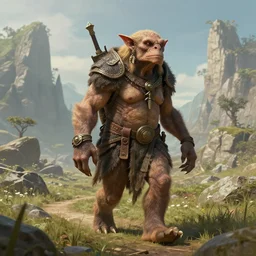 highly detailed portrait photo of a mumakil trogg wandering through a scenic mythpunk environment, hyperrealistic illustration by william didier - pouget