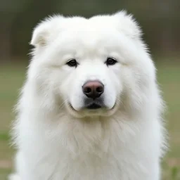 a big white dog with a man face