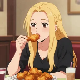 anime girl eating fried chicken by ellie goulding