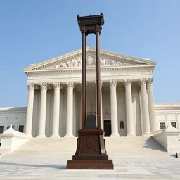 Phone camera photo of a guillotine outside the supreme court