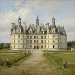 an incredible oil painting of a french chateau