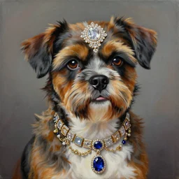 painting of a rich fancy dog, jewelry, lavish, 8 k, detailed