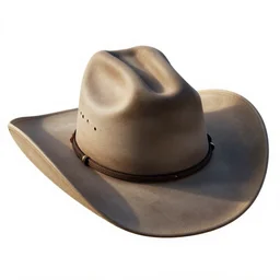 minimalist cowboy hat, stylized 3d render, isolated on a pure white background, centered, entire object in frame, sharp focus, soft studio lighting