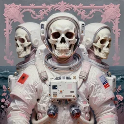 💀👨‍🚀 Portrait by Miho Hirano, Ross Tran and Ilya Kuvshinov, realistic, detailed, white, light pink tonalities, beautiful collage technique including flora, sea, wind, ornate sea background, beautiful Fantasy detailed trending on artstation, oil painting,Dramatic lighting, eterea , high quality print, fine art with subtle redshift rendering