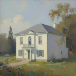 a beautiful painting of a building in a serene landscape by bridget bate tichenor, trending on artstation