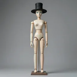 full size tall ball - jointed human doll by john currin, high fashion clothes, beautiful detailed face!, interesting hat, weird unique design, strange clothes, reference sheet, white background