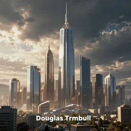 A futuristic city skyline inspired by Douglas Trumbull