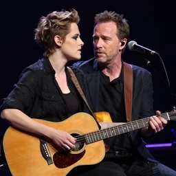 thom yorke is playing an intimate solo acoustic concert for edward norton and his date kristen stewart. professional photography
