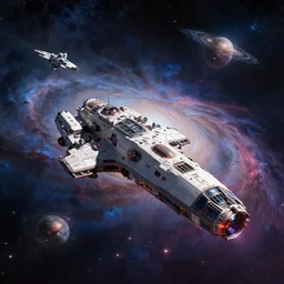 spaceship battle panorama in space galaxies and nebula in background, artstation, deviantart, cgsociety
