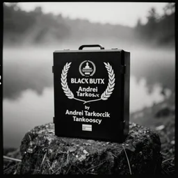 black box by Andrei Tarkovsky, mist, lake, lomography effect, photo, monochrome, photo blurring, 35mm