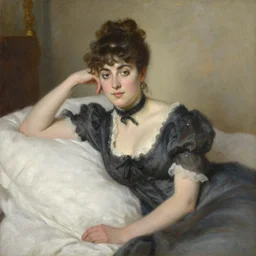 beautiful portrait painting of an elegant victorian woman posing in an artistic pose over a bed, by jeremy mann, only one head single portrait