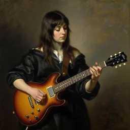 Anna Calvi playing electric guitar, oil painting by Diego Velázquez