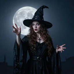 portrait of a witch casting a spell during a full moon by Gasper Dore