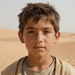 a detailed portrait of a tan boy in the desert, fantasy art illustration, incredibly highly detailed and realistic, 8 k, sharp focus