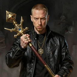 :  eminem fantasy, fantasy magic,  , intricate, sharp focus, illustration, highly detailed, digital painting, concept art, jahbu art and Paul lewin and kehinde wiley, masterpiece