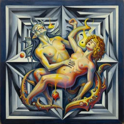 basilisk, pain, pleasure, suffering, adventure, alex grey psychedelic dripping color love, abstract oil painting by mc escher tessalation and salvador dali gottfried helnwein