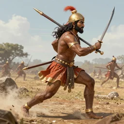 indian warrior charging from the side, artstation