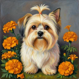 portrait of a havanese dog with marigolds by diego rivera 1 9 3 5