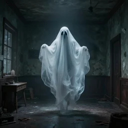 a ghost floating inside a hunted room