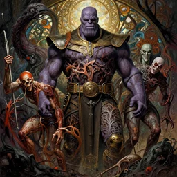 the platonic ideal of apocalypto of cletus kasady ultimate carnage thanos dementor doctor manhattan chtulu nazgul, detailed, intricate, hyperrealism, intense, scary, decay, dmt, art by brock hofer and artgerm and greg rutkowski and alphonse mucha
